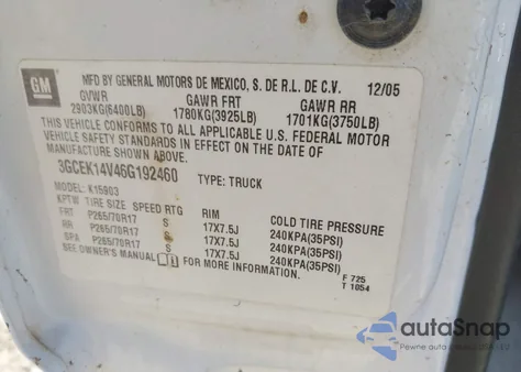 2006 Chevrolet Silverado 1500 Work Truck z USA, uszkodzony, nr VIN 3GCEK14V46G192460